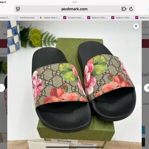 Women’s Gucci Gigi bloom pool slides, size 37, made in Italy